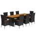 Set de comedor de jardín 9 pzas y cojines ratán sintético negro