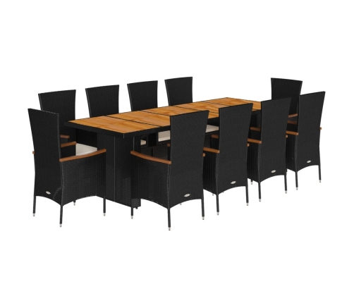 Set de comedor jardín 11 pzas con cojines ratán sintético negro