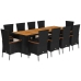 Set de comedor jardín 11 pzas con cojines ratán sintético negro