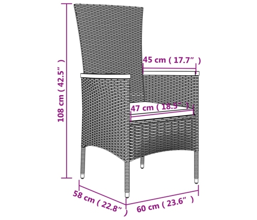 Set de comedor jardín 11 pzas con cojines ratán sintético negro