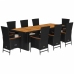 Set de comedor de jardín 9 pzas y cojines ratán sintético negro