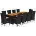 Set de comedor jardín 11 pzas con cojines ratán sintético negro