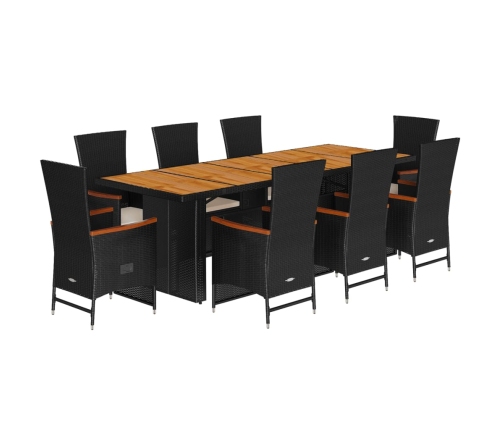 Set de comedor de jardín 9 pzas y cojines ratán sintético negro