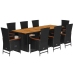 Set de comedor de jardín 9 pzas y cojines ratán sintético negro