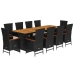 Set de comedor jardín 11 pzas con cojines ratán sintético negro