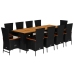 Set de comedor jardín 11 pzas con cojines ratán sintético negro