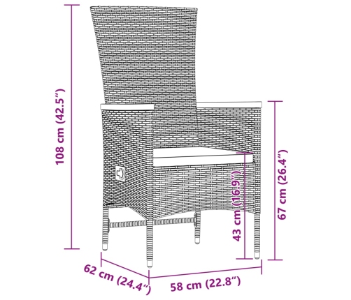 Set de comedor jardín 11 pzas con cojines ratán sintético negro