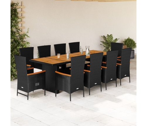 Set de comedor jardín 11 pzas con cojines ratán sintético negro