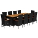 Set de comedor jardín 11 pzas con cojines ratán sintético negro