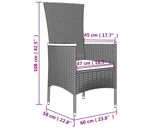 Set de comedor jardín 11 pzas con cojines ratán sintético negro