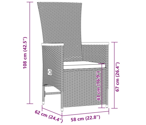Set de comedor jardín 11 pzas con cojines ratán sintético negro