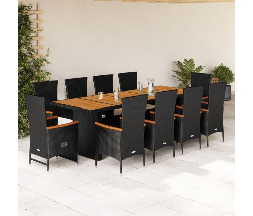 Set de comedor jardín 11 pzas con cojines ratán sintético negro