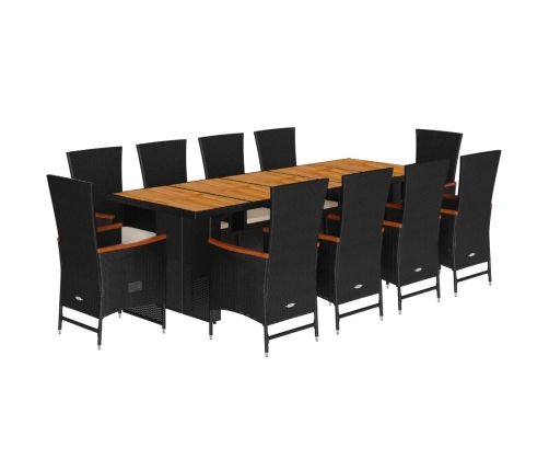 Set de comedor jardín 11 pzas con cojines ratán sintético negro