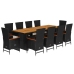 Set de comedor jardín 11 pzas con cojines ratán sintético negro