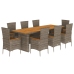Set comedor jardín 9 pzas y cojines ratán sintético gris
