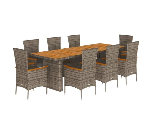 Set comedor jardín 9 pzas y cojines ratán sintético gris