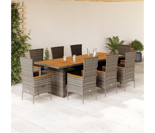 Set comedor jardín 9 pzas y cojines ratán sintético gris