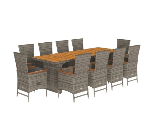 Set de comedor de jardín 11 pzas y cojines ratán sintético gris