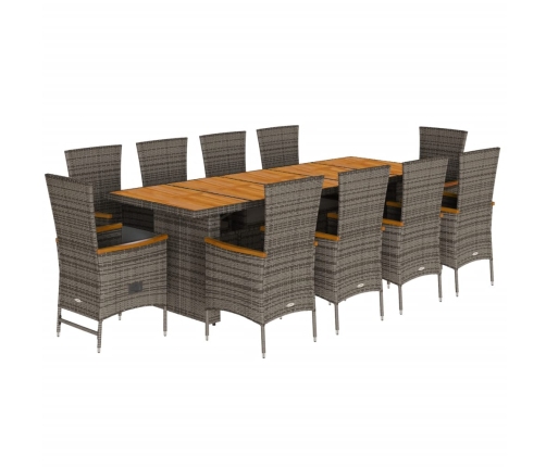 Set de comedor de jardín 11 pzas y cojines ratán sintético gris