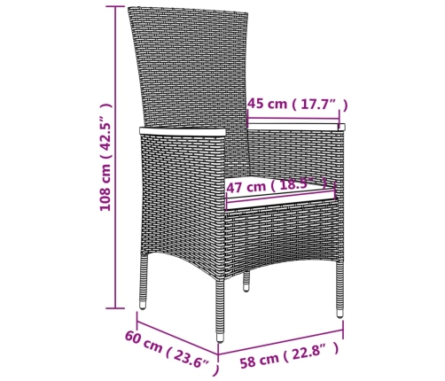 Set de comedor de jardín 11 pzas y cojines ratán sintético gris