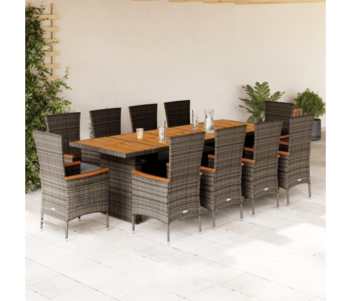Set de comedor de jardín 11 pzas y cojines ratán sintético gris