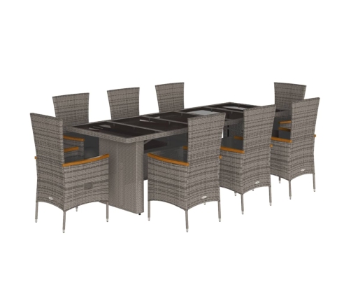 Set comedor jardín 9 pzas y cojines ratán sintético gris