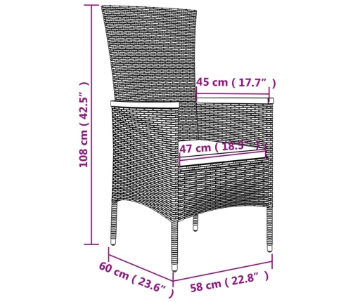 Set comedor jardín 9 pzas y cojines ratán sintético gris