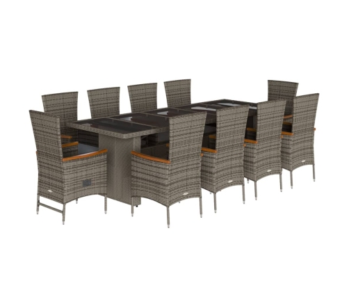 Set de comedor de jardín 11 pzas y cojines ratán sintético gris