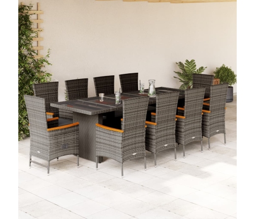 Set de comedor de jardín 11 pzas y cojines ratán sintético gris