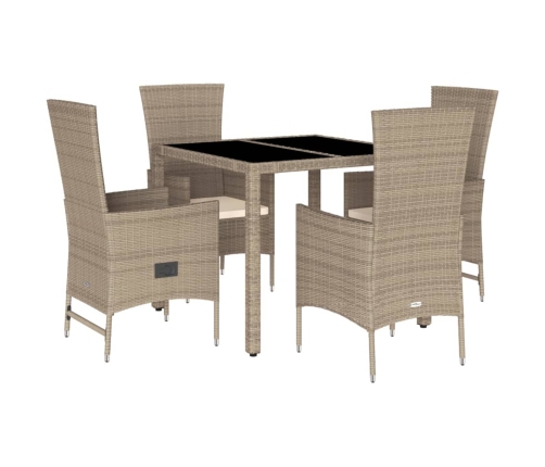 Set comedor de jardín 5 pzas con cojines ratán sintético beige