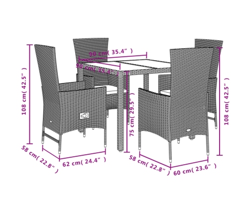 Set comedor de jardín 5 pzas con cojines ratán sintético beige