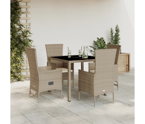 Set comedor de jardín 5 pzas con cojines ratán sintético beige