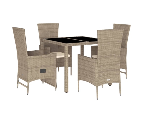 Set comedor de jardín 5 pzas con cojines ratán sintético beige