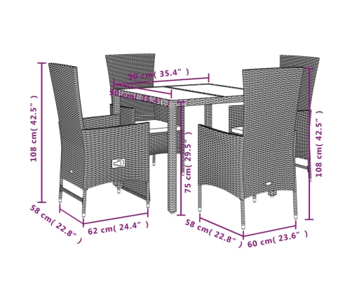 Set comedor de jardín 5 pzas con cojines ratán sintético beige