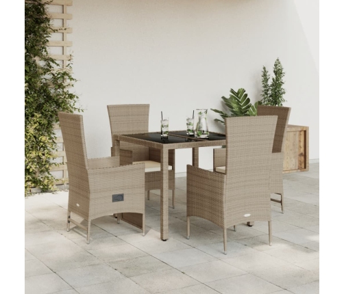 Set comedor de jardín 5 pzas con cojines ratán sintético beige