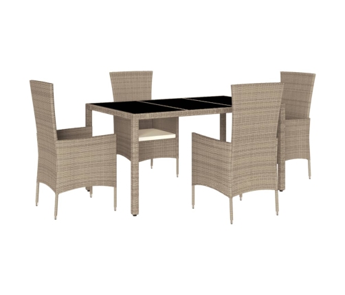 Set comedor de jardín 5 pzas con cojines ratán sintético beige