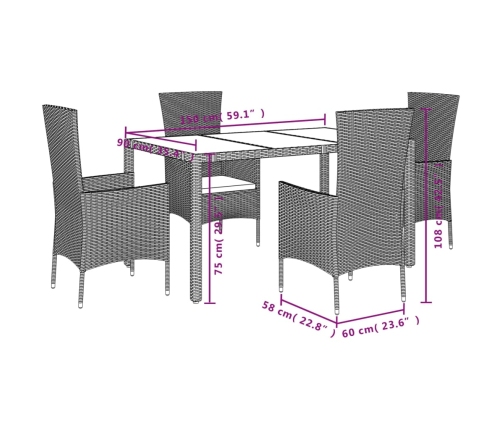 Set comedor de jardín 5 pzas con cojines ratán sintético beige