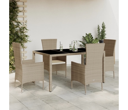 Set comedor de jardín 5 pzas con cojines ratán sintético beige