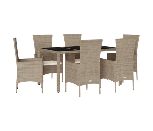 Set comedor de jardín 7 pzas con cojines ratán sintético beige