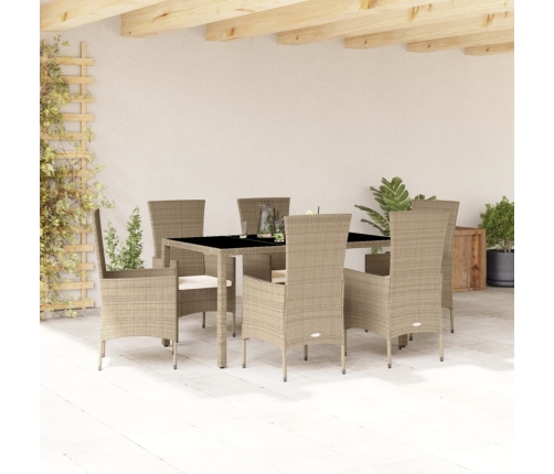 Set comedor de jardín 7 pzas con cojines ratán sintético beige