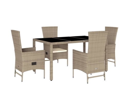 Set comedor de jardín 5 pzas con cojines ratán sintético beige