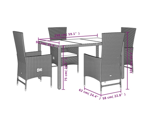 Set comedor de jardín 5 pzas con cojines ratán sintético beige