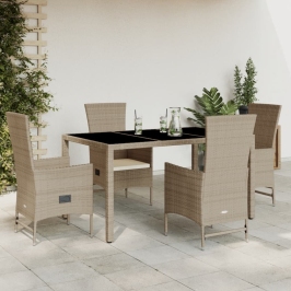 Set comedor de jardín 5 pzas con cojines ratán sintético beige