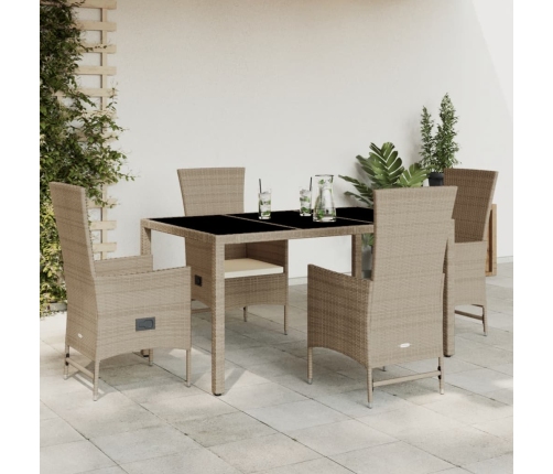 Set comedor de jardín 5 pzas con cojines ratán sintético beige