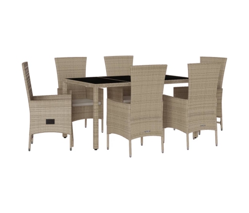 Set comedor de jardín 7 pzas con cojines ratán sintético beige