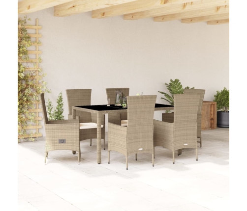 Set comedor de jardín 7 pzas con cojines ratán sintético beige