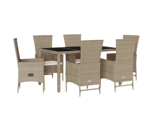 Set comedor de jardín 7 pzas con cojines ratán sintético beige