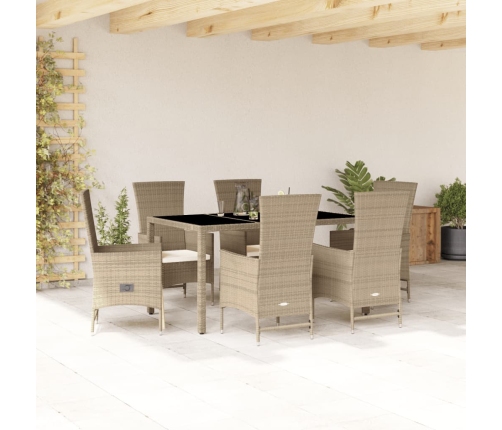 Set comedor de jardín 7 pzas con cojines ratán sintético beige