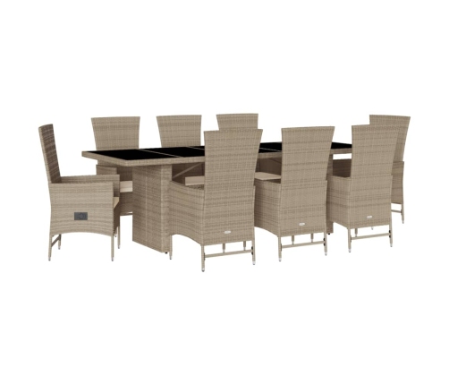 Set comedor de jardín 9 pzas con cojines ratán sintético beige
