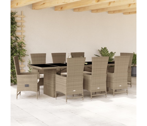 Set comedor de jardín 9 pzas con cojines ratán sintético beige